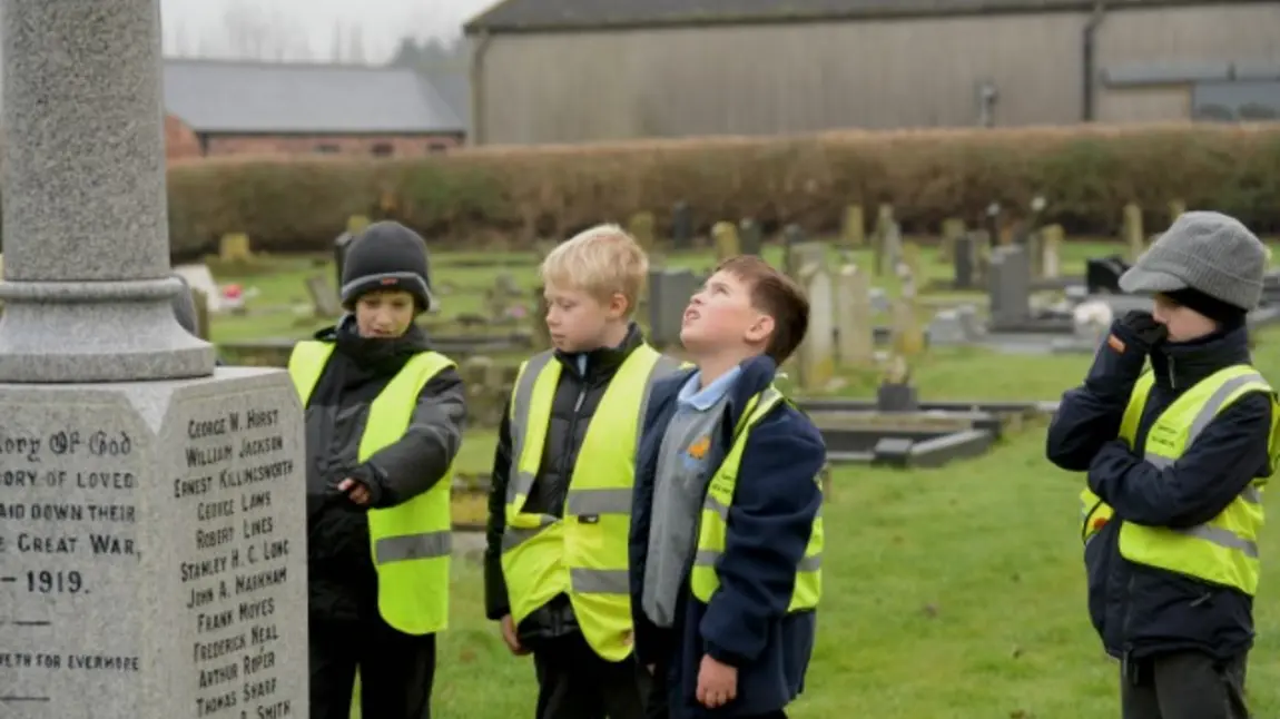 Children deep in their research at Emneth War Memorial