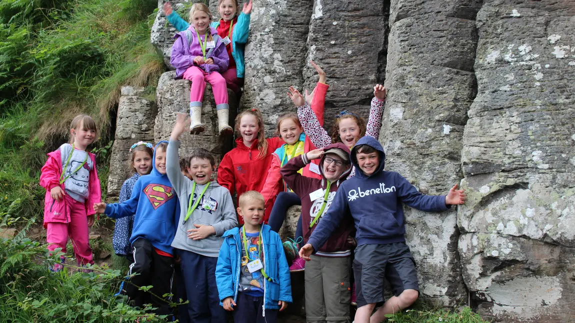 Children learning about volcanic activity at the Giant’s Causeway