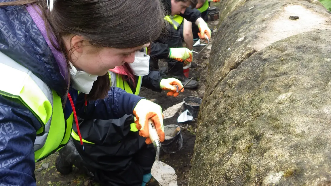 Repairing a wall at Glen Muir Weir Falkirk