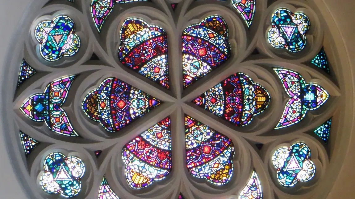 The rose window inside the Duncairn Centre