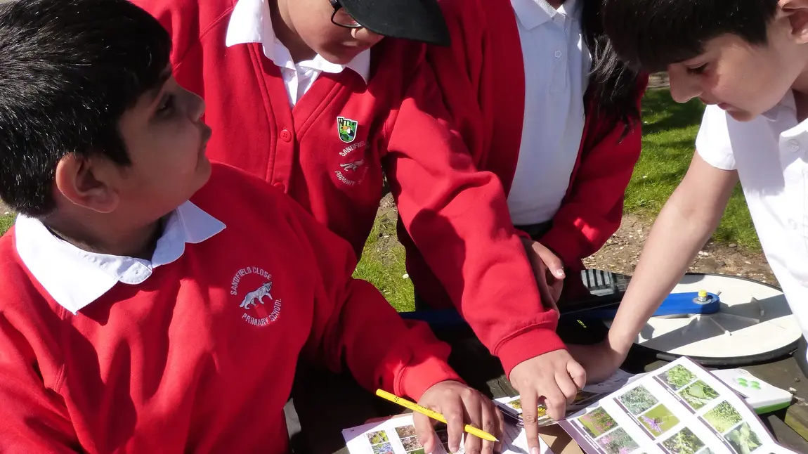 Schoolchildren undertaking a survey