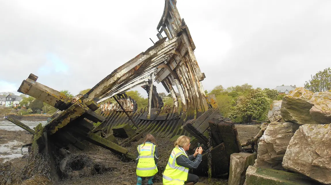 CITiZAN archaeologists recording 19th century Hooe Lake vessels, Plymouth