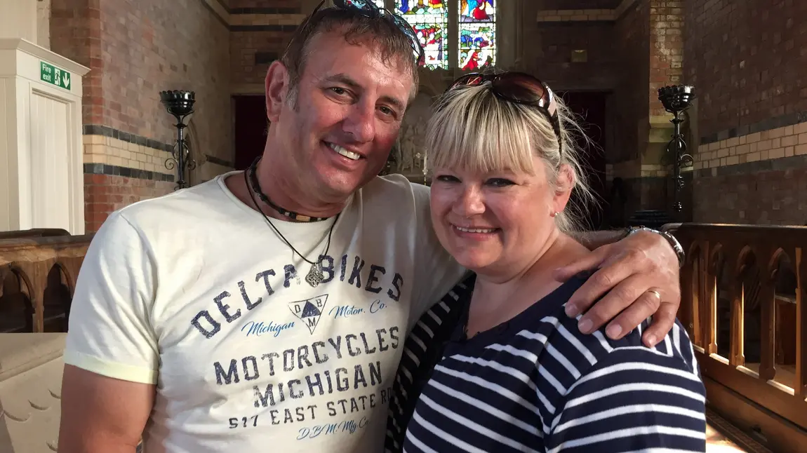 Rachel and her husband Andy smiling