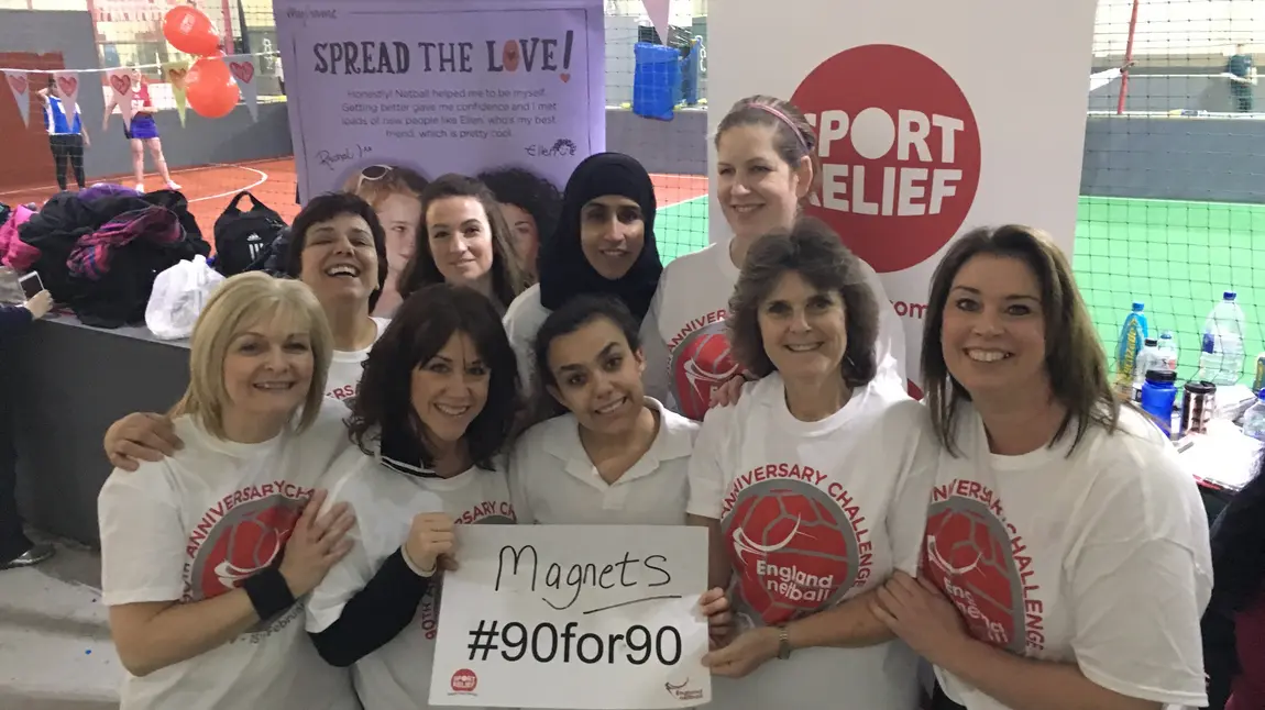 A netball team taking part in Sports Relief