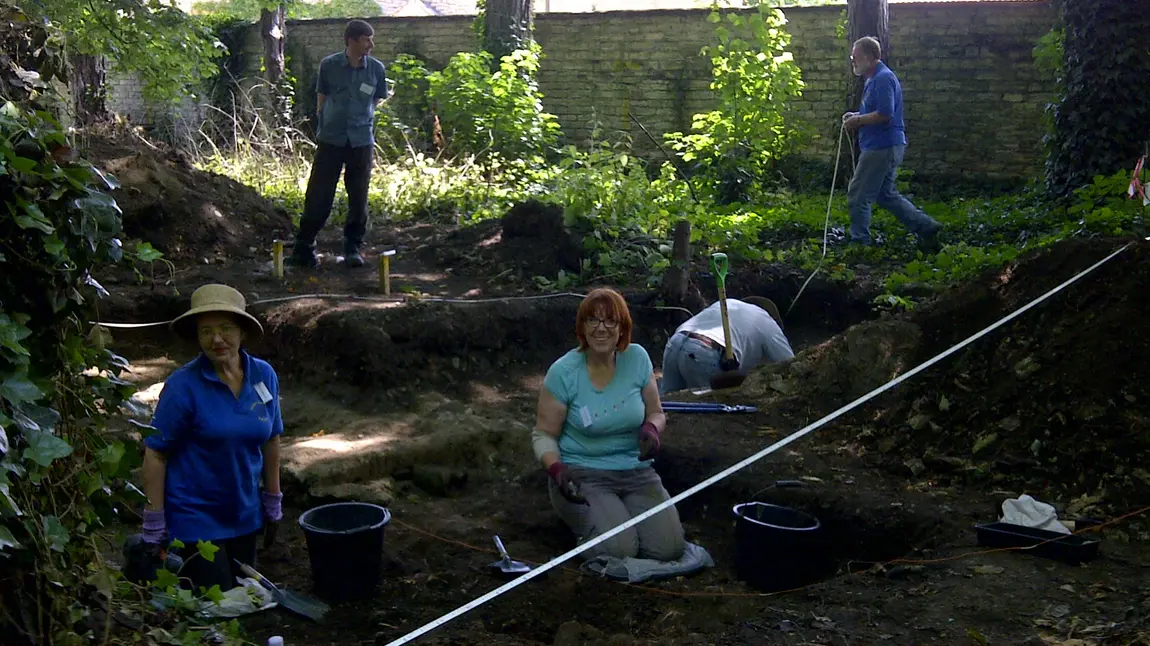 Archaeology volunteers at work in Monk Fryston Hall woods