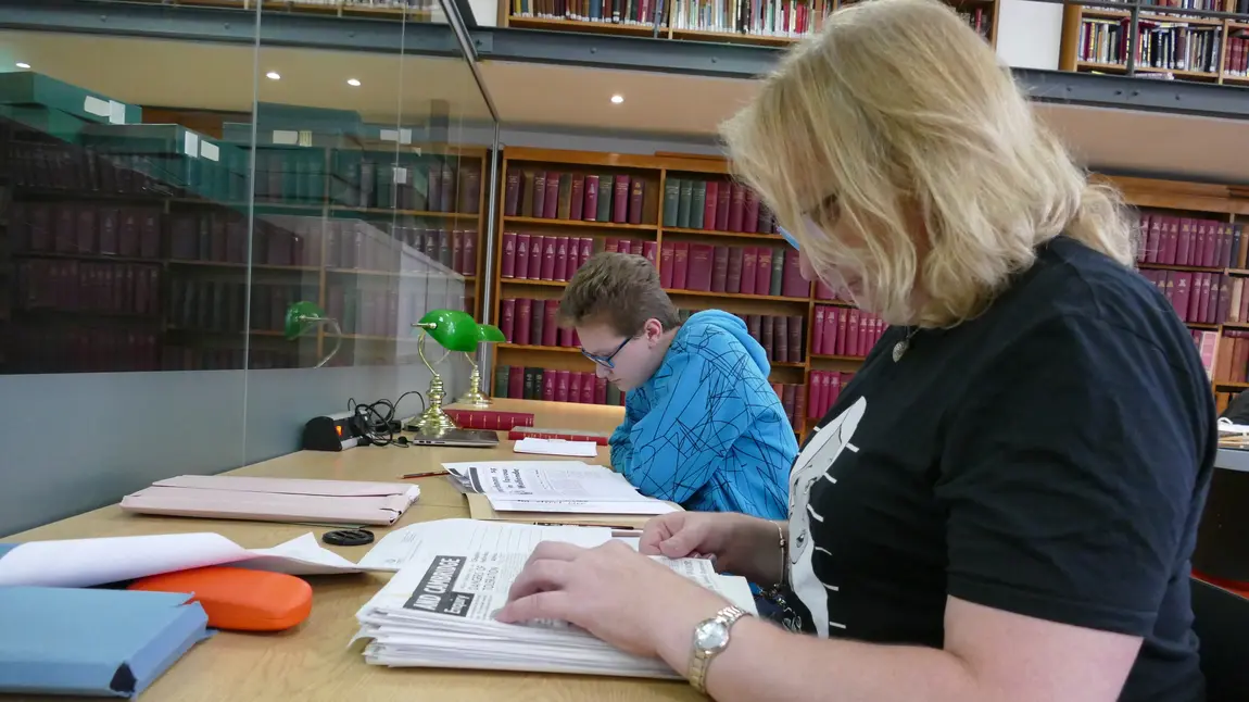 Jessica at work in the archives