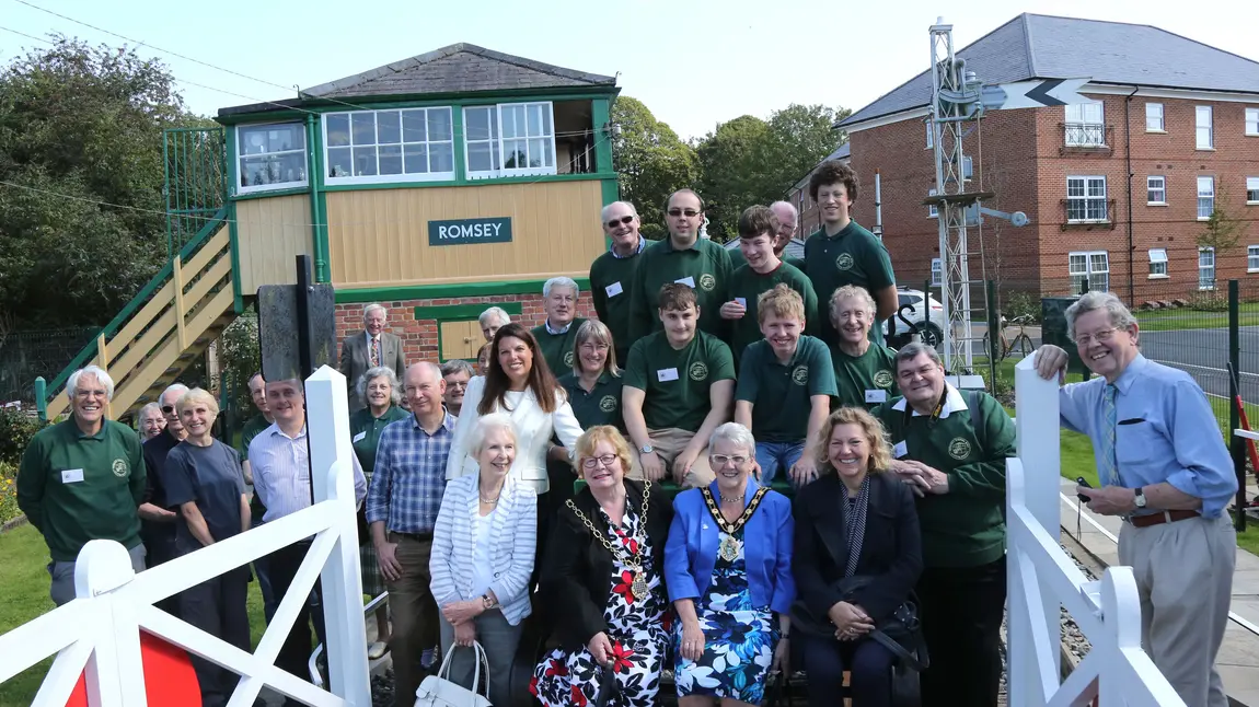Friends of Romsey Signal box team, volunteers and special guests attend the opening of the new building