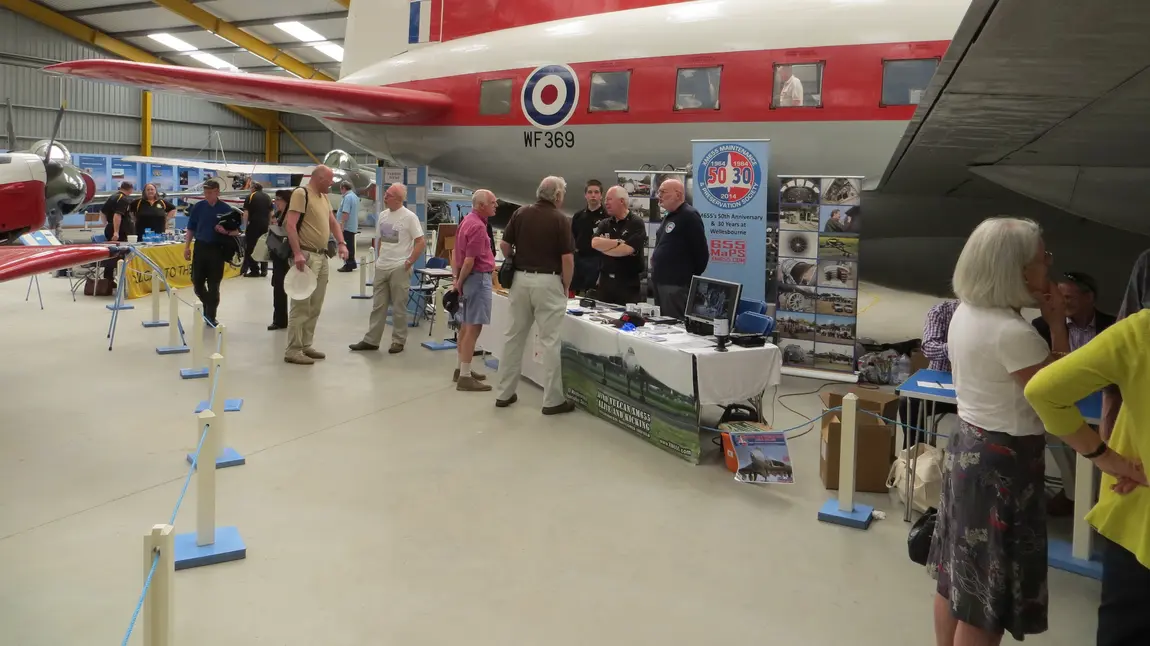 Visitors and an aircraft at Newark Air Museum South Field Site Display Hall