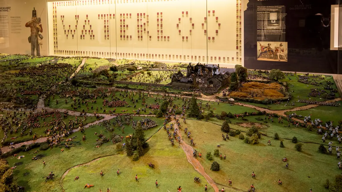 Diorama of the battle of waterloo showing different parts of the battle