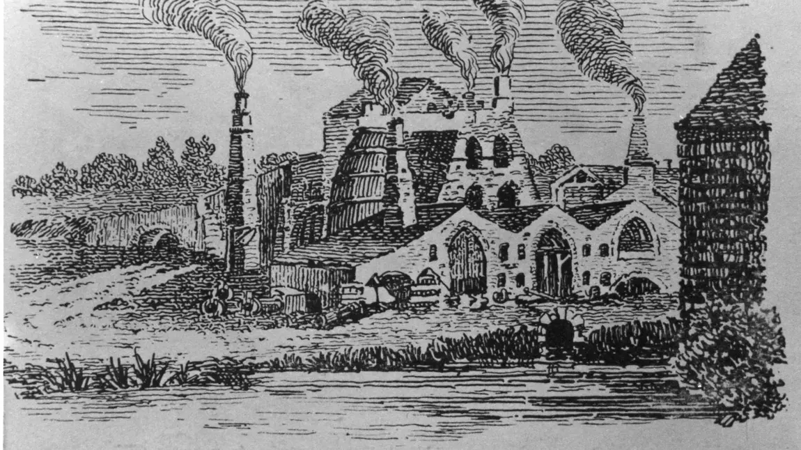 An engraving showing a view of the Butterley works in 1800