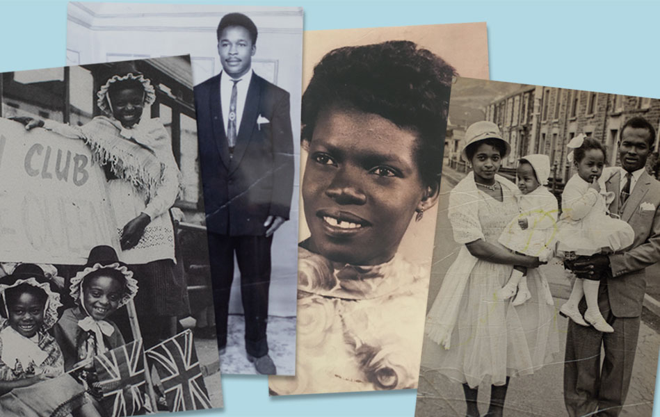 A collage of old black and white and sepia-toned photographs featuring a family, children and individuals.